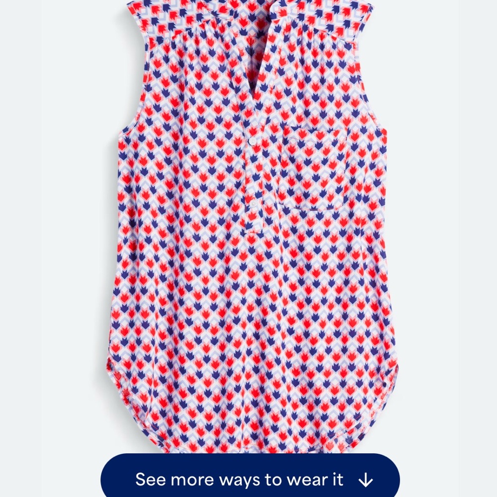 Patriotic Sleeveless Red and Blue Patterned Blouse